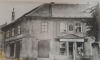 The house in Zlonice where Marie was born and where her parents had a butcher shop. Photo from the communist times, when the butcher shop was already taken away from them. She still lives in it today.