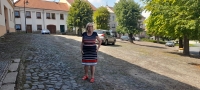 Marie Vladyková on the square in Zlonice near her birth house