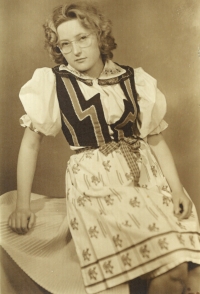 Věra Ničová in a Hornice folk costume, before her wedding in 1957