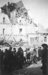 A ruined house on Wenceslas Square, end of the war in 1945