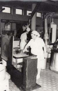 The witness's mother Jaroslava Bauerová cooked in the kitchen of the concrete panel factory in Otovice, the 70s 