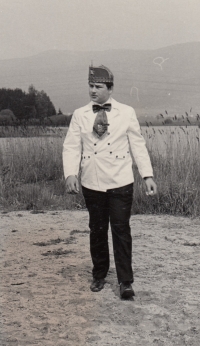 František Bauer in a traditional butcher's uniform, following his family tradition and learning to become a butcher 