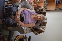 Current photo of the Zuzana Diamantová, witnesses of history, during recording in the Ohel David retirement home in Bratislava, in 2023. (number three)

