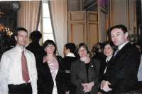 Anne-Marie Páleníček in the middle, at the Élysée Palace, with students and professors from the French department of the Jan Neruda Grammar School in Prague and Lycée Louis le Grand and the Czech ambassador before lunch with Mrs. Chirac, December 2001 

