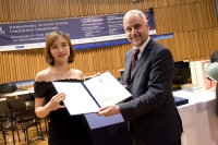 Pavel Trojan presenting diplomas to the winners of the Antonín Dvořák World Composition Competition, Prague Conservatory Concert Hall, 2017