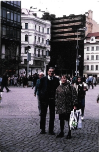 In Prague with her uncle Maurice's friend, father Jacques Sommet, a Jesuit priest, 1983

