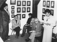 A photo of the exhibition at the Prague Gate (Vladimír Veselý is second from left, 1980s)