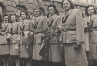 Sokol parade 1948 (Olga Vychodilova's aunt Marie Jenčková is the second from the right in the first row)
