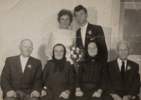 Wedding photo from Lydia's wedding with grandparents Balciars (left) and Malíks (right)