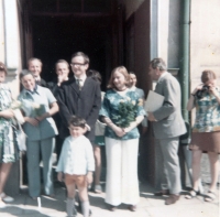 Anne-Marie and Zdeňek Páleníček during their wedding ceremony, Smržovka, May 5, 1973 


