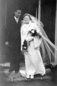 Her parents, Monique and Pierra Ducreux, on their wedding day, November 5, 1949 

