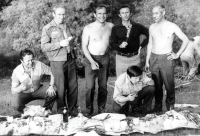 Vítězslav Nohel (second from right) - picnic. Training centre of the USSR Kazakhstan, second half of the 1970s