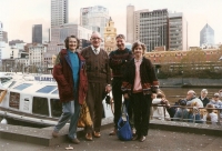 Marta Sturt (left) and her friends from the Church Family Group club on a day trip to Williamstown. 1990's
