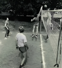Volleyball tournament of the company TOTEX, 14 September 1974. Jan Horáček the first on right