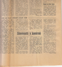 Hanlivý článek Slavnosti v Konírně o hudebních akcích ve Služetíně. Vyšel v západočeské Pravdě roku 1987. 