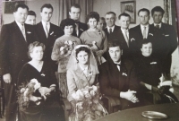 Jindřich Marek (the fourth one from top left) at his future sister-in-law's wedding in 1960
