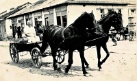 Marie Kadeřábková's mother and uncle on their way from the market in Rožiště, second half of the 1930s