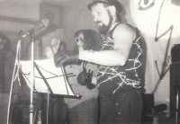Concert in Dasnice in 1988 dispersed by the police. Pictured is Milan Dino Vopálka with the band Litinovej Pepa and Průmyslovej plyn
