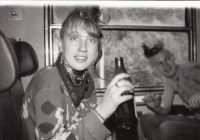 Punks on a train on the Sokolov-Dasnice route, 1988