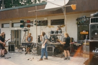 The Quasimodo Bells show at Lido in Mariánské Lázně in 1994. From left: Vladimir Metud Svoboda, Jarda Bedas Malinka, Pavel Pepe Svoboda on vocals, Vladimir Indián Štark on drums, Josef Švanda