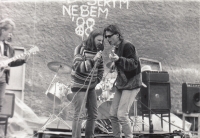 The band Beatové družstvo in concert in Dasnice near Sokolov, 1988