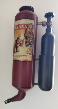 The original fire extinguisher from the time of the First Republic, a preserved part of the equipment of the Marek Hotel

