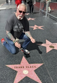 František Vláčil on the Hollywood Walk of Fame in the summer of 2023. He had a star with his name on it made by fun products seller for $30. Neither his namesake, director František Vláčil, nor any other Czech have their name on the Hollywood Walk of Fame.