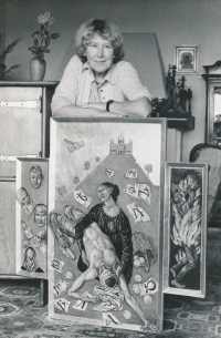 Alena Koenigsmarková with the painting Pieta, 1990s