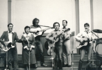 Daniel Fajfr (left) with the 5+2 band, 1985