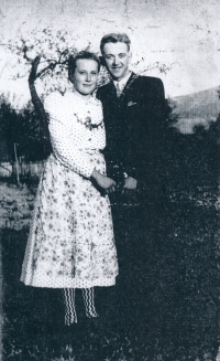 Amalie and her husband-to-be just before their wedding, 1950s