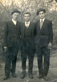Beaus from Šumice - from right Matěj Kalina, Petr Velich and Johan Kalina, 1960s