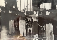 Archery practice; Eugenie Kubalíková is far right