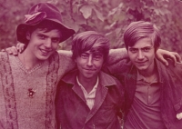 With his friends during the hop summer job in Podbořany, 1968
