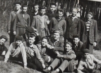 With friends from school in Kladno, standing first from the left, 1951