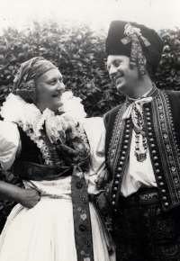 Richard Pogoda's parents in folk costumes at the Spartakiad in 1955