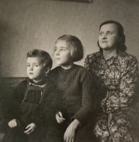 Přemysl Tvrdoň with his mother and sister