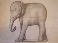 Drawing of the elephant figure that was lost from Probošt's nativity scene at the EXPO 67 exhibition in Montreal and whose copy was later carved by Kamil Andres