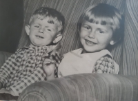 Jana Žabová, née Holzerová, with brother Jiří Holzer in their house in Benešov, circa 1942