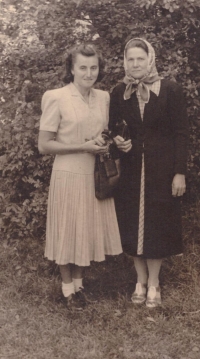 Mum Božena Melková (in headscarf) with her neighbour during confirmation
