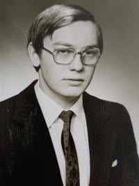 Pavel Hroznata Adamec in the secondary school graduation photo, 1982