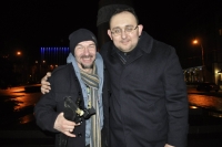With the frontman of the Haydamaky band, Oleksandr Yarmola, after a concert at Euromaidan. Donetsk, January 2014
