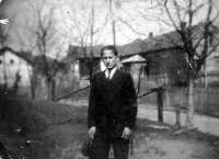 Josef Stříbný at his neighbour's garden in Kobeřice, 18 years old