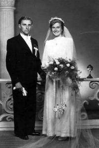 Wedding photograph of Josef and Jarmila Stříbný with their parents, 1960