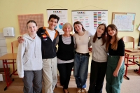 With students during recording for the Stories of Our Neighbors project