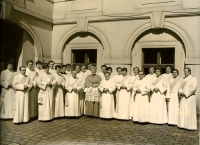 Karel Satoria (third to the right of Cardinal Tomášek) after his ordination as a deacon, 1978