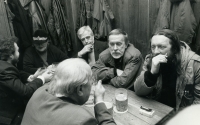 Pub At the Tiger (U Tygra), February 1997, B. Slavík and Zbyšek Sion after Bohumil Hrabal's funeral