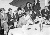 He was the only student in the school with long hair at graduation, 1971