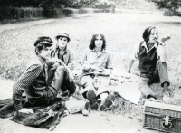 Happening Breakfast in the Grass with friends in front of Hluboká Castle, second from the right, around 1970