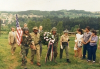 Commemoration of fallen war heroes, pictured with flag, 1990s.