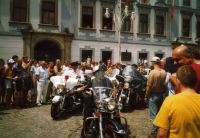 As President of the Harley-Davidson Club Prague, at the head of the ride on the České Budějovice square during the Super Rally, 2003